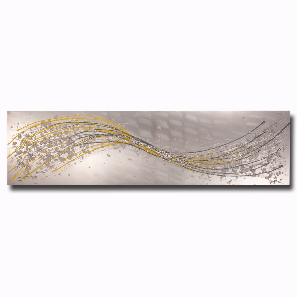 Lithium Yellow & Grey Wave Metal Wall Art