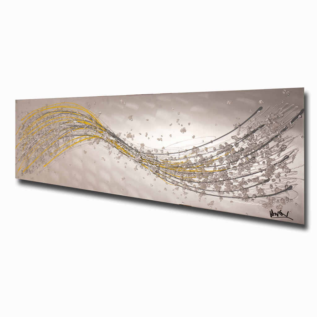 Lithium Yellow & Grey Wave Metal Wall Art