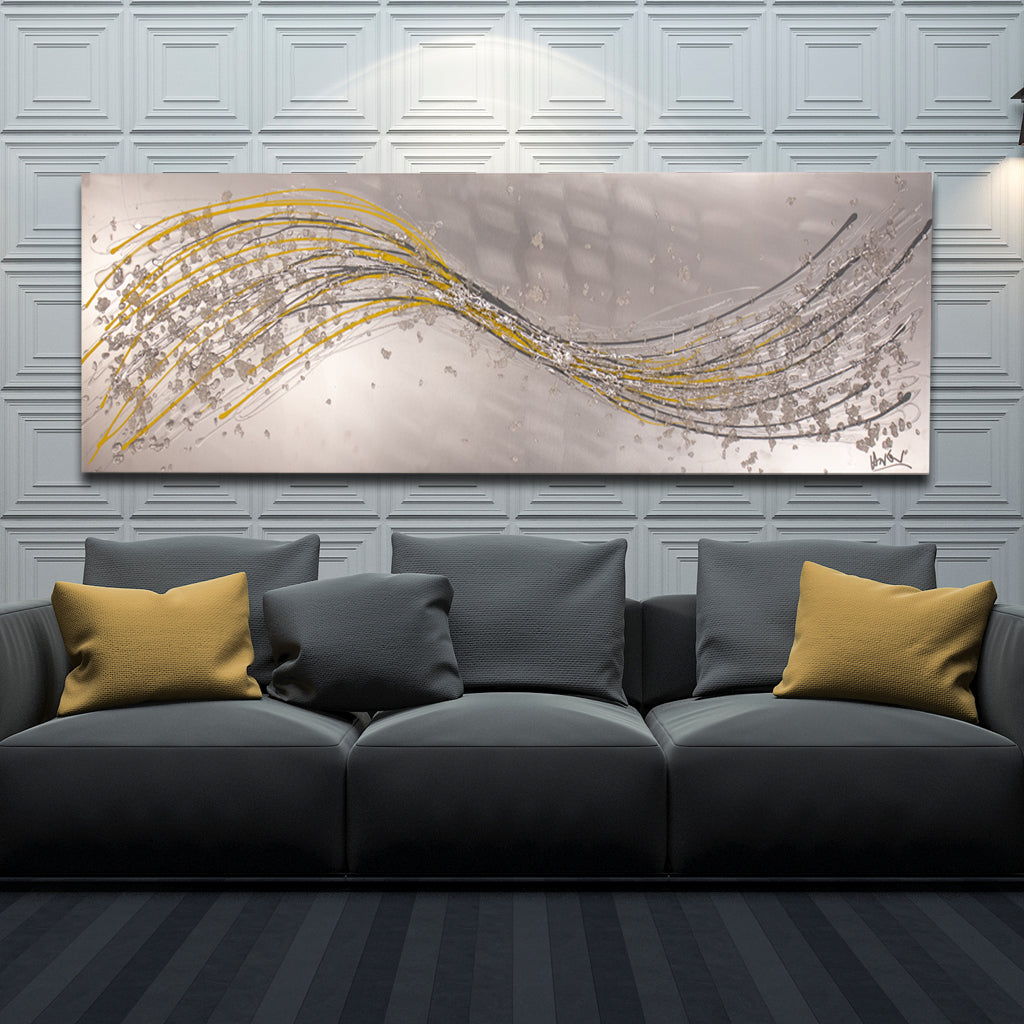 Lithium Yellow & Grey Wave Metal Wall Art