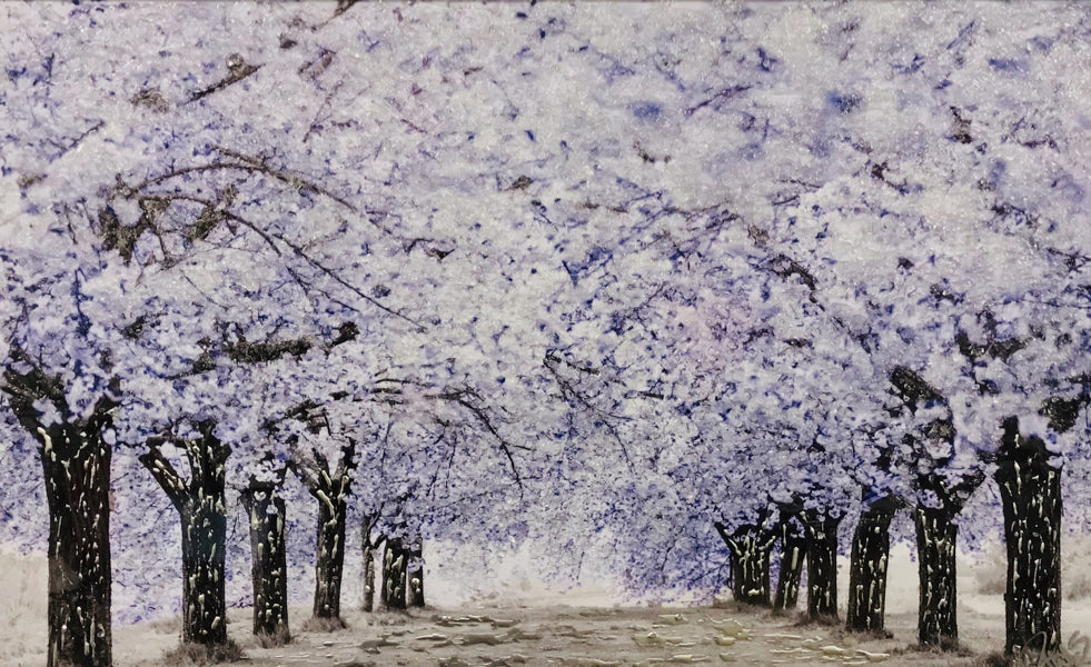 Blue Cherry Blossom Walk Liquid Art
