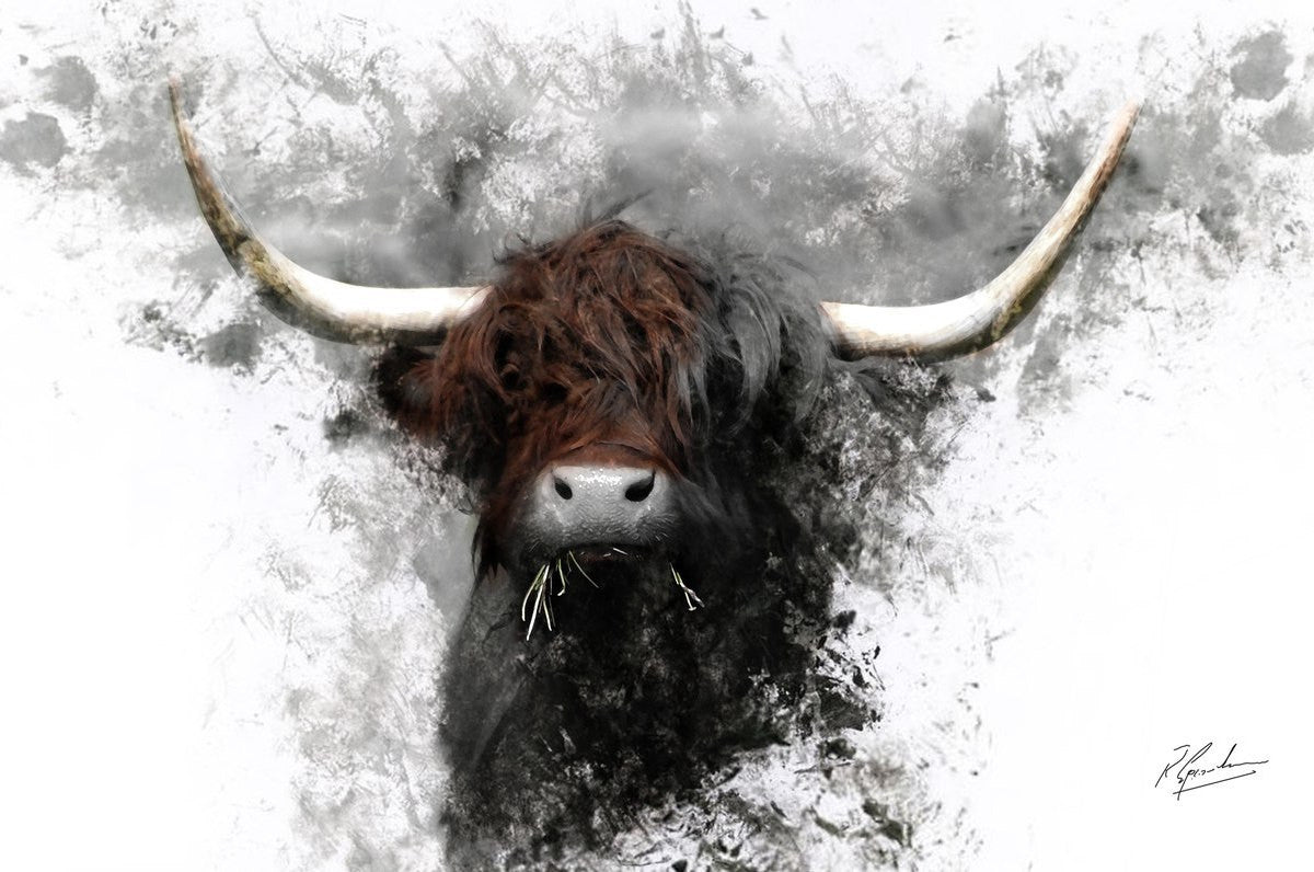 Highland Cow in Ink Liquid Art