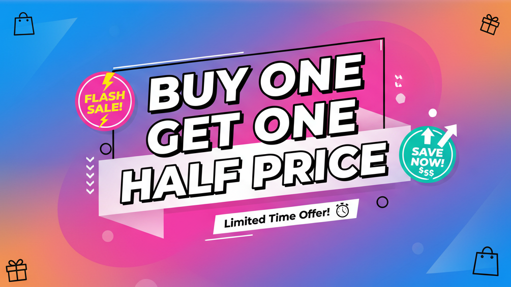 buy one get one half price sale banner