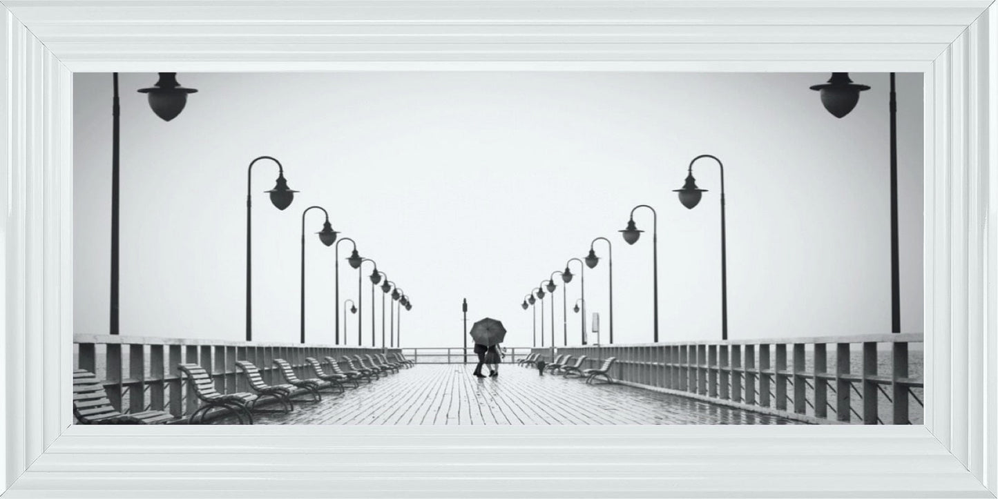 Strolling On The Pier - Black and White