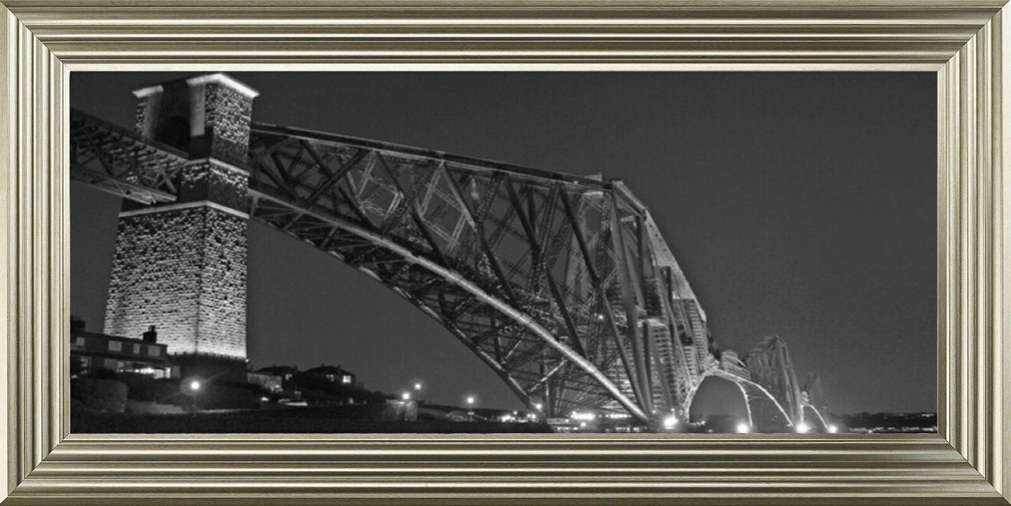 Nightfall at Forth Rail Bridge, Edinburgh - Black and White