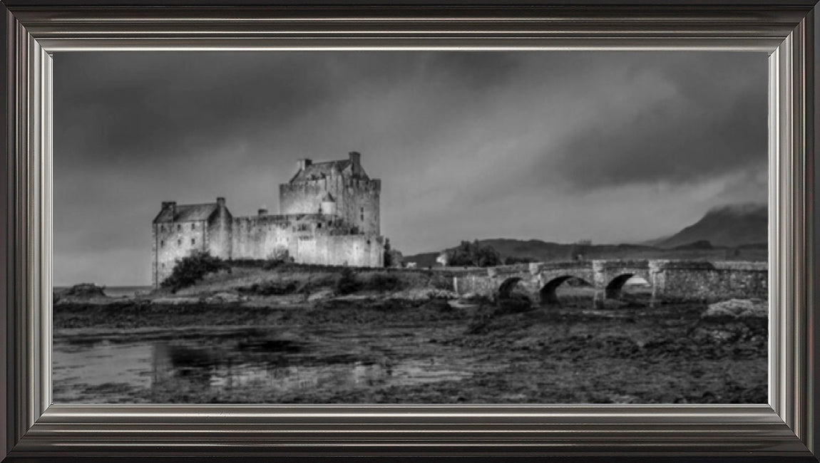 Tides Out, Eilean Donan Castle - Black and White