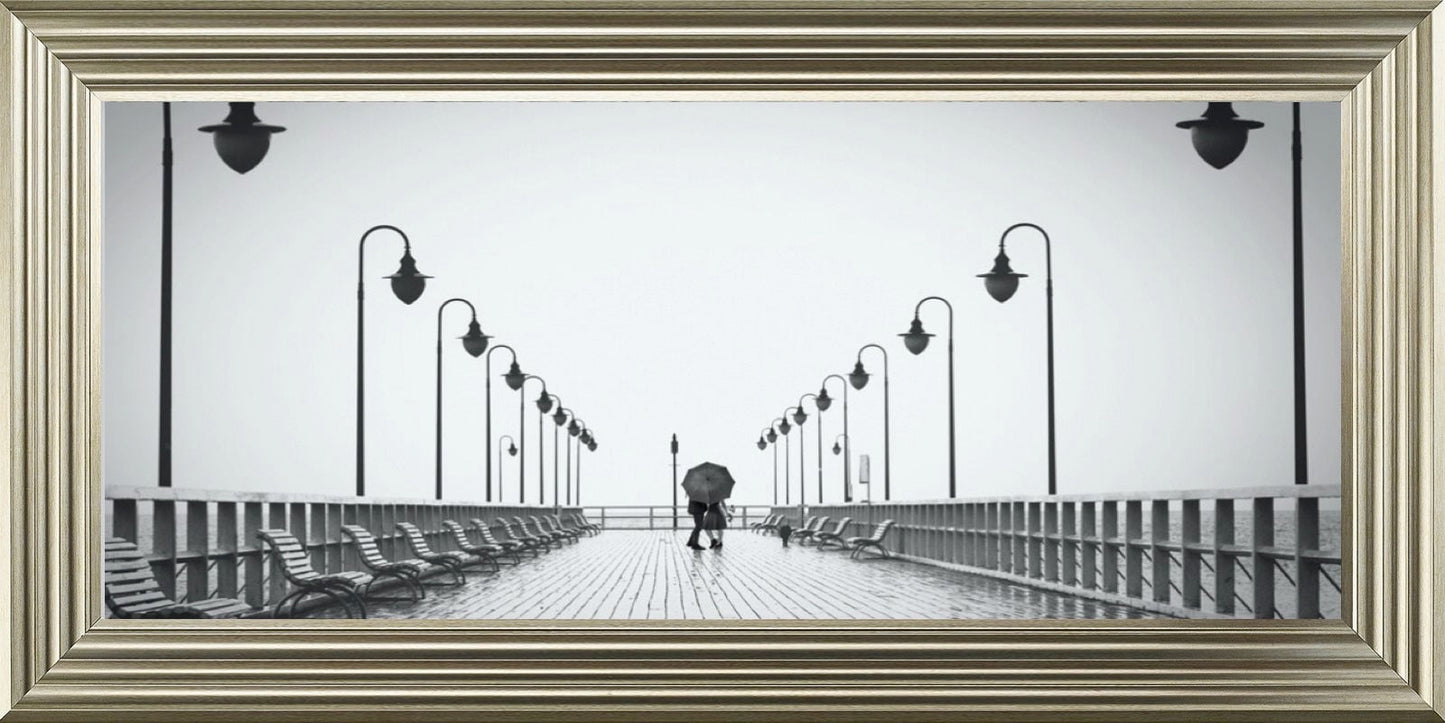 Strolling On The Pier - Black and White