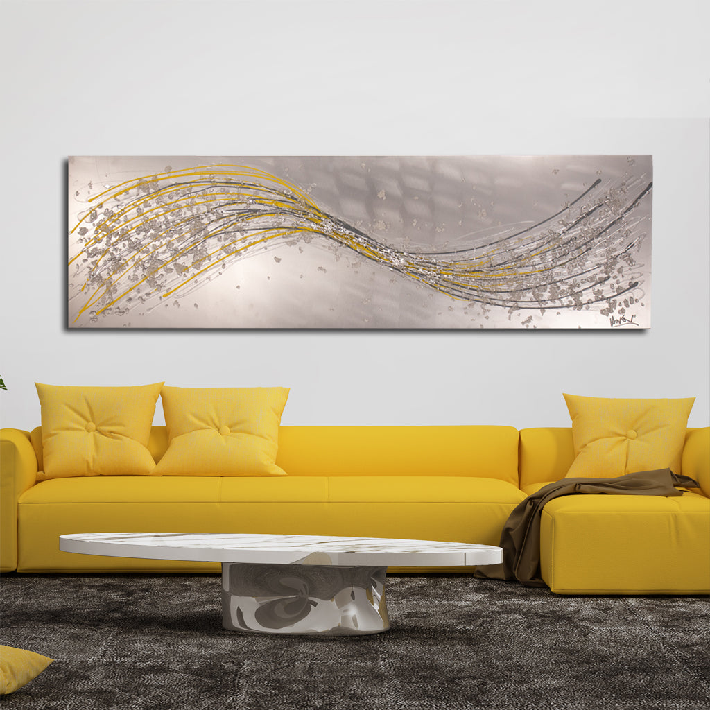 Lithium Yellow & Grey Wave Metal Wall Art