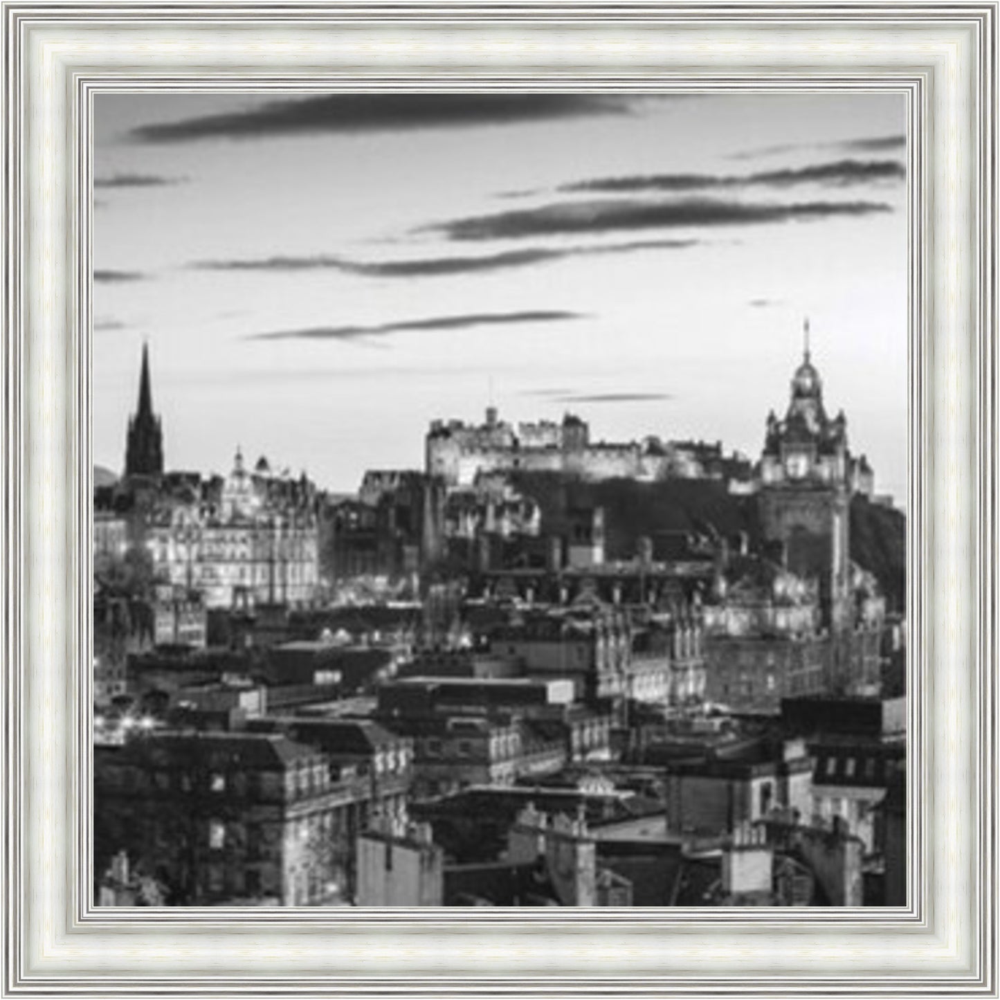 Edinburgh Skyline - Black and White - Slim Frame