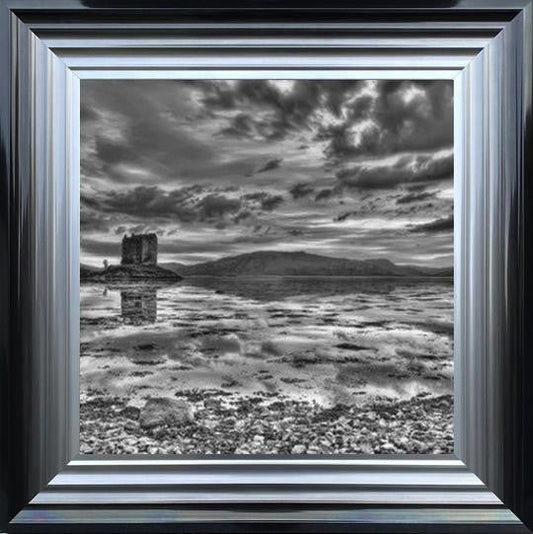 Sunset at Castle Stalker- Black and White