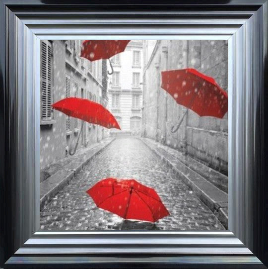 Red Umbrellas, City Street in Paris