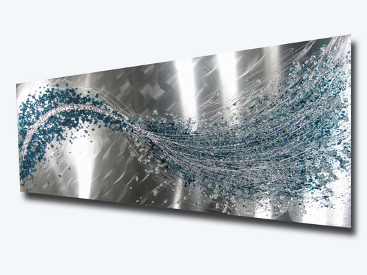 Lithium Aqua & Silver Wave Metal Wall Art